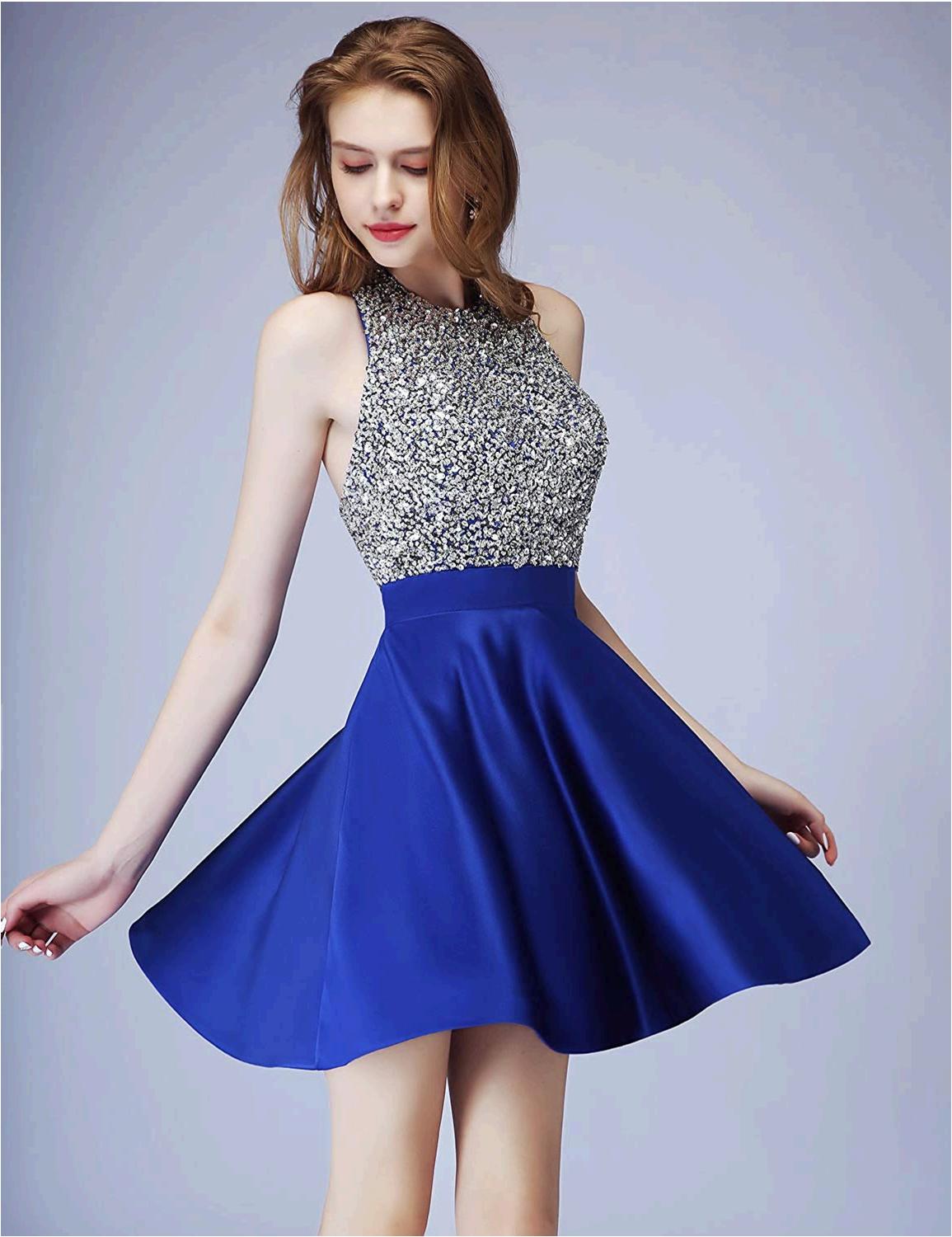 LCRS Juniors Short Prom Dresses with Pockets Satin Beaded, Royal Blue, Size 4.0 | eBay