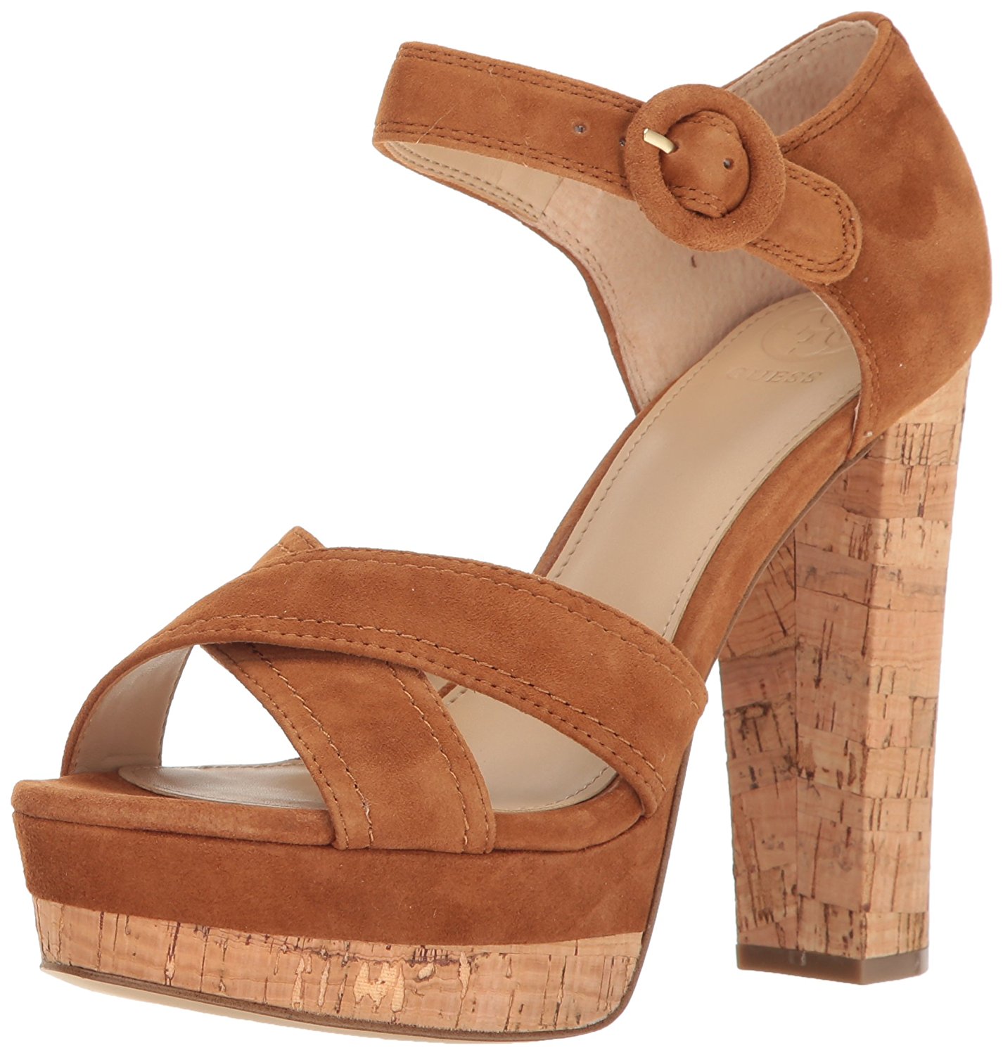 GUESS Womens Parris Suede Open Toe Casual Ankle Strap Sandals Cognac Size 5.5 GUESS Womens Parris Suede Open Toe Casual Ankle Strap Sandals Cognac Size 5.5