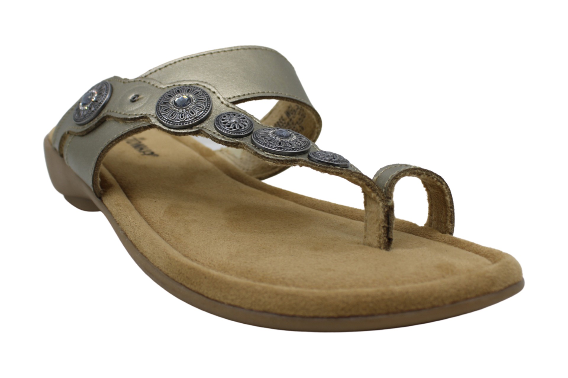 Womens Sasha Leather Open Toe Casual Slide Sandals, Gold