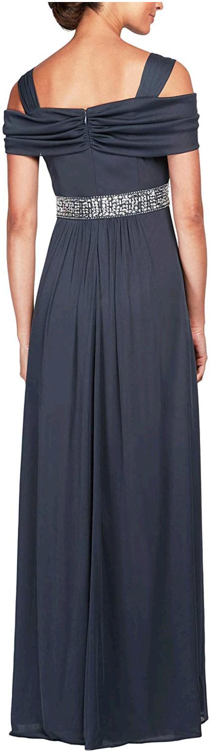 alex evenings women's long cold shoulder dress
