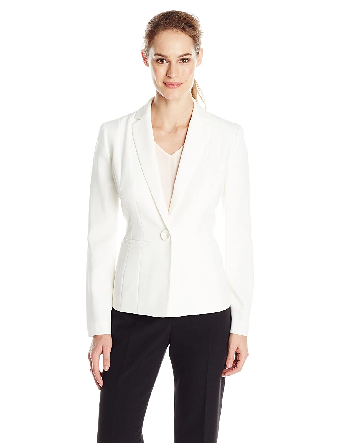 Kasper Stretch Crepe One Button Jacket - Vanilla Ice - Size 18 dzEv