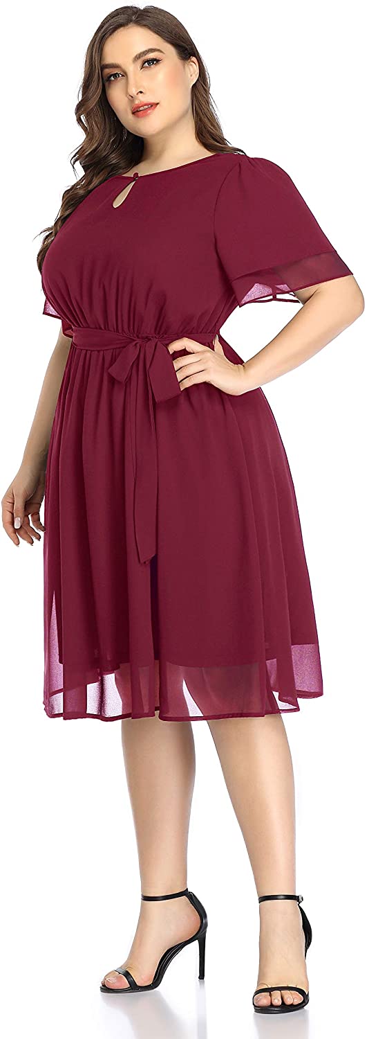 Pinup Fashion Women's Plus Size Midi Dress Floral, Chestnut Red, Size ...