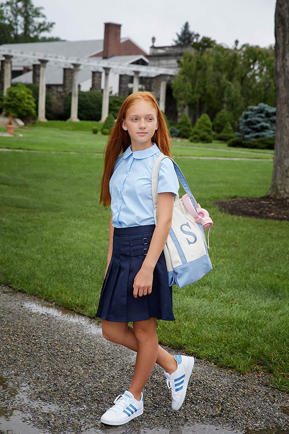 French Toast Girls' TwoTab Pleated Scooter Skirt, Navy, Size 18 Plus