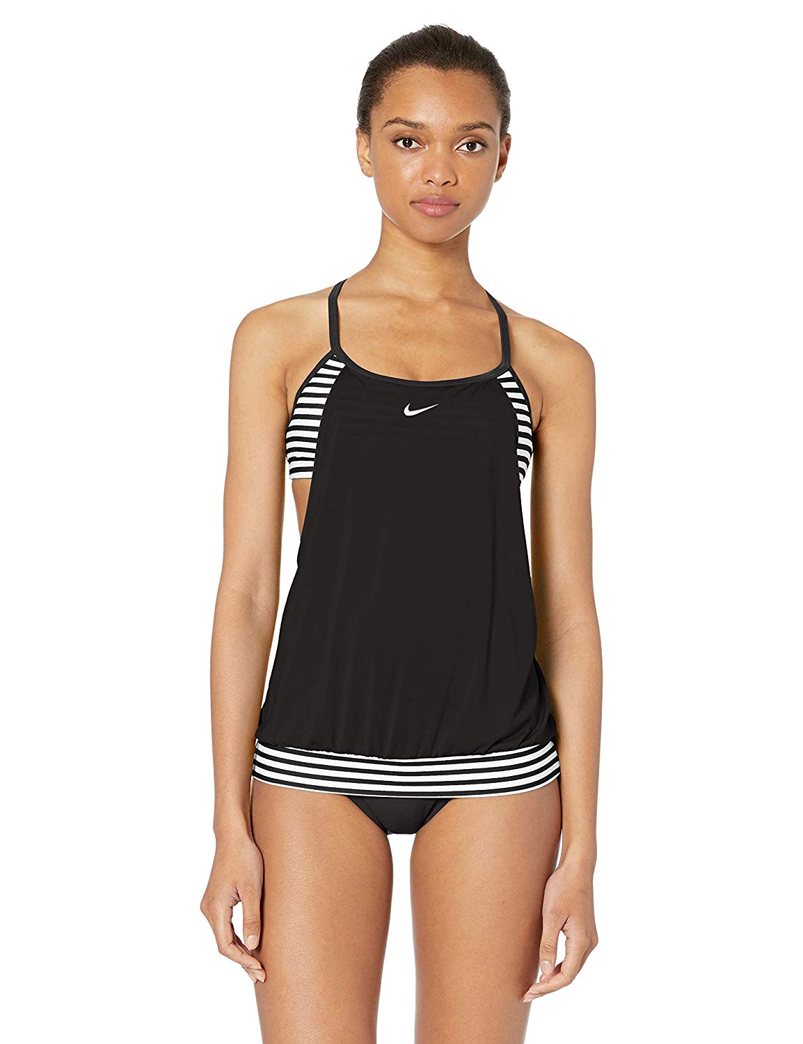 Nike Swim Womens Layered Sport Tankini Swimsuit Set Black Black