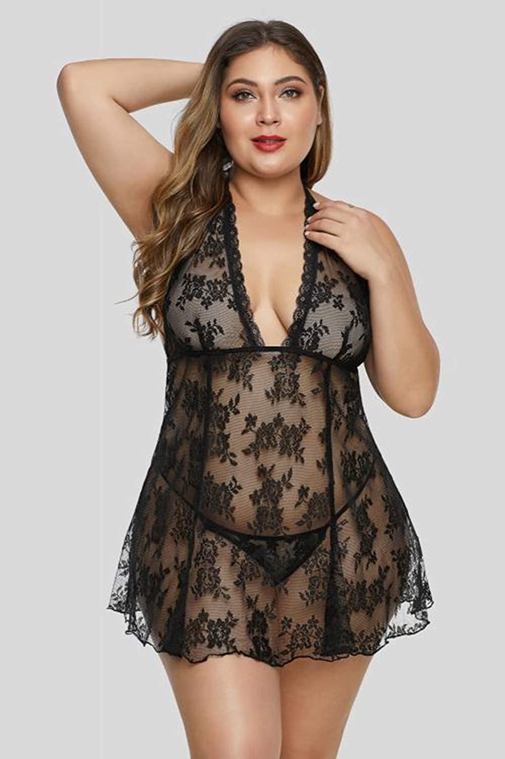 Blmfaion Women Sexy Plus Size See Through Flora Lace Chemise Black Size 10 Ef Ebay