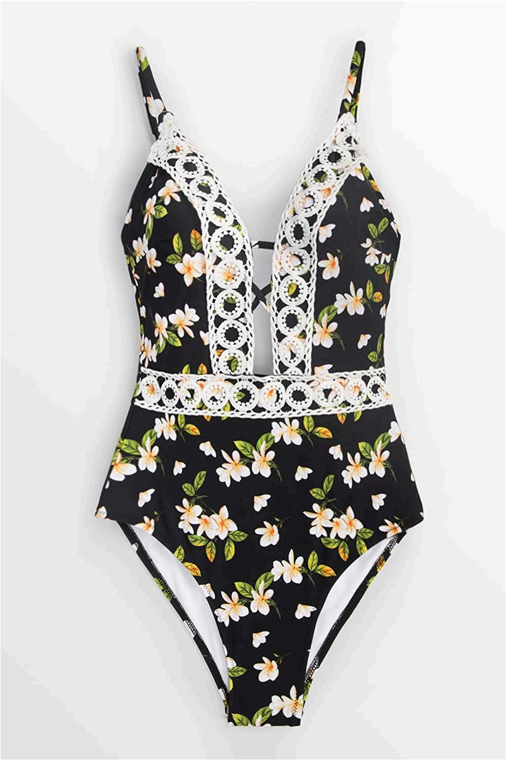 CUPSHE Women's Floral Halter One Piece Swimsuit with, Multi-color, Size ...
