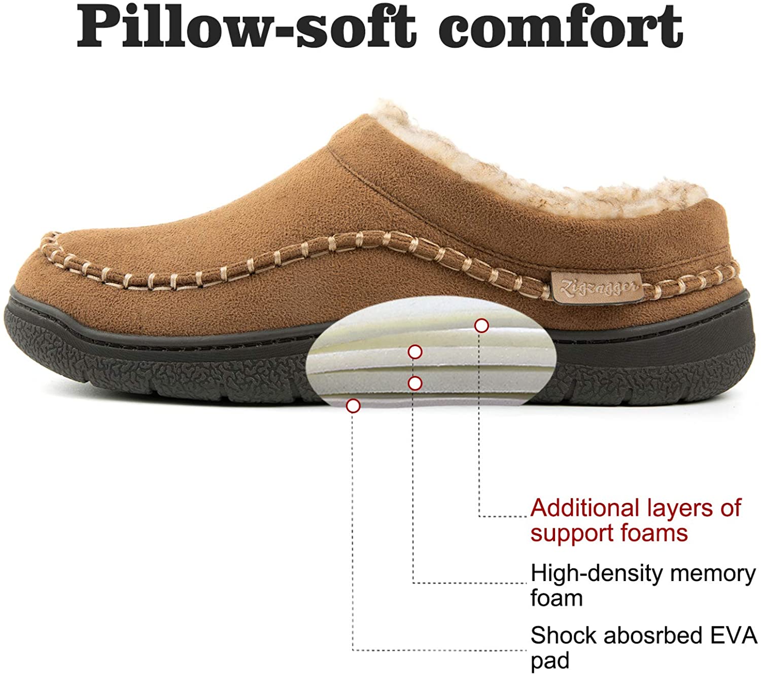 Zigzagger Men�s Fuzzy Microsuede Moccasin Style Slippers