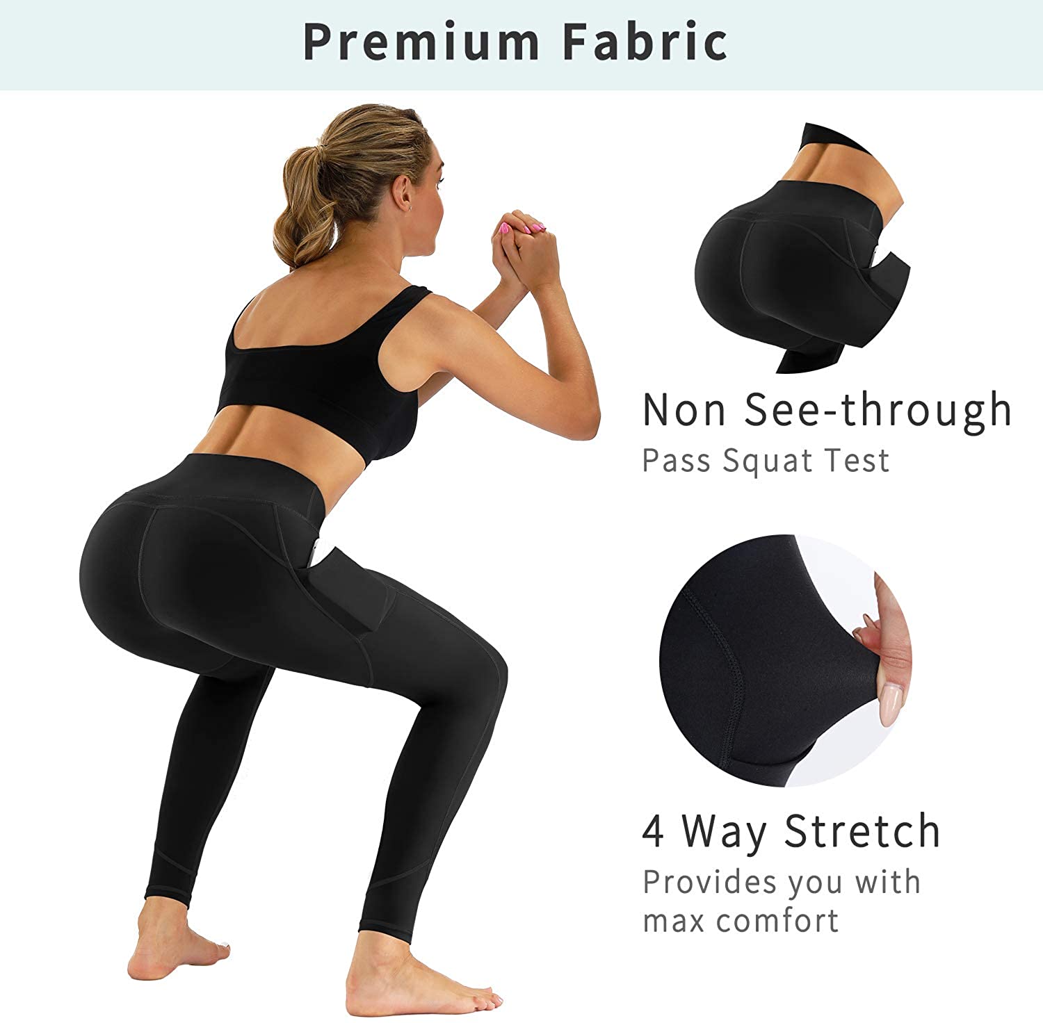 CUGOAO High Waist Yoga Pants with Pockets, Workout Pants, Black, Size