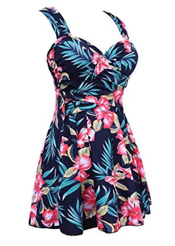 COCOPEAR Women's Elegant Crossover One Piece Swimdress, Floral 43, Size ...