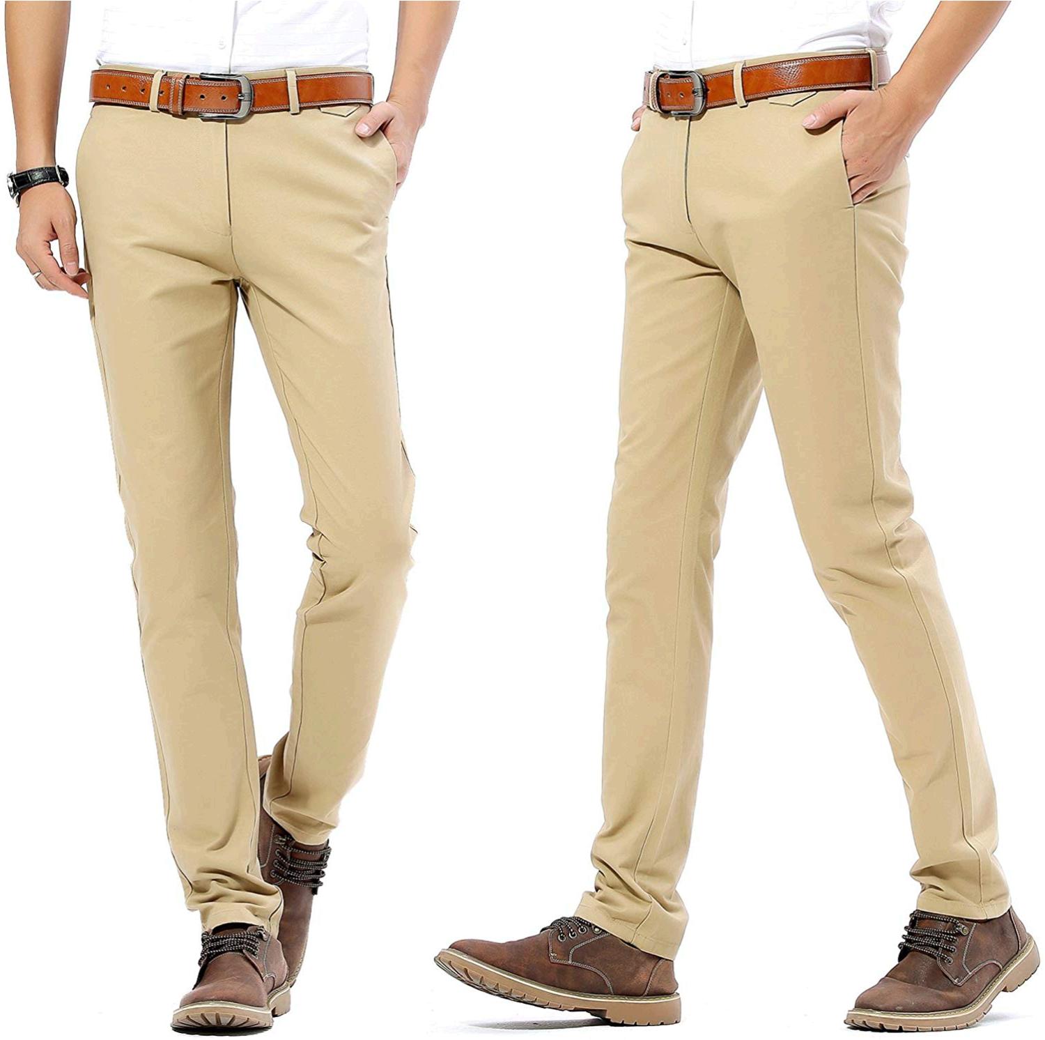 INFLATION Mens Slim Tapered Stretch Flat Front Casual Pants 100%, Khaki ...