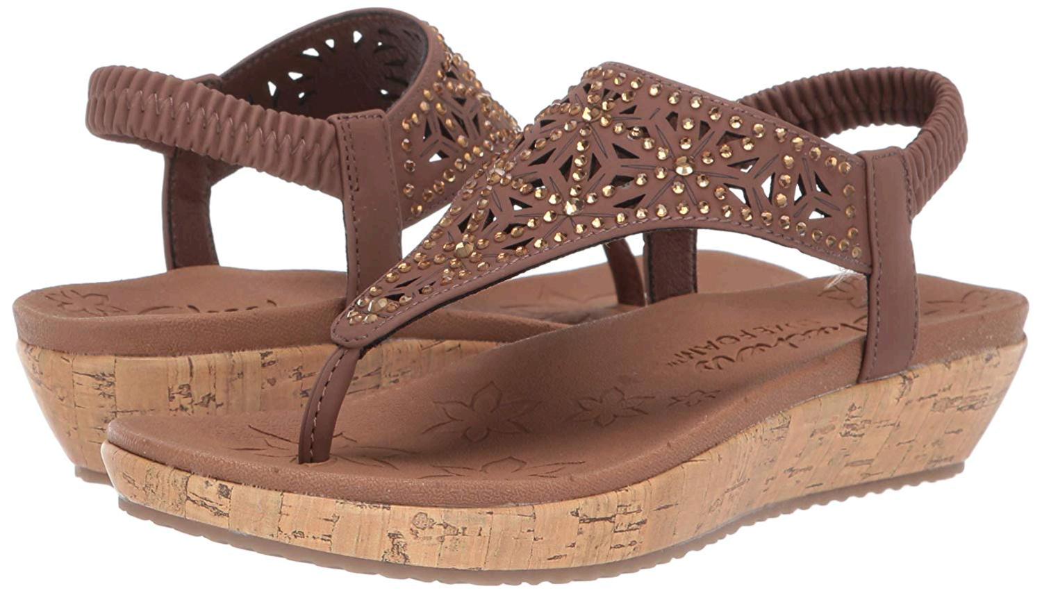 Skechers Womens 32832 Leather Open Toe Casual Slingback Sandals Brown