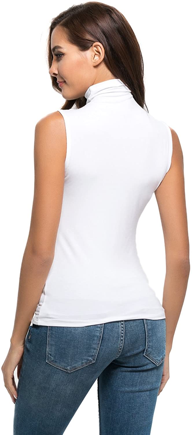 white cotton sleeveless turtleneck
