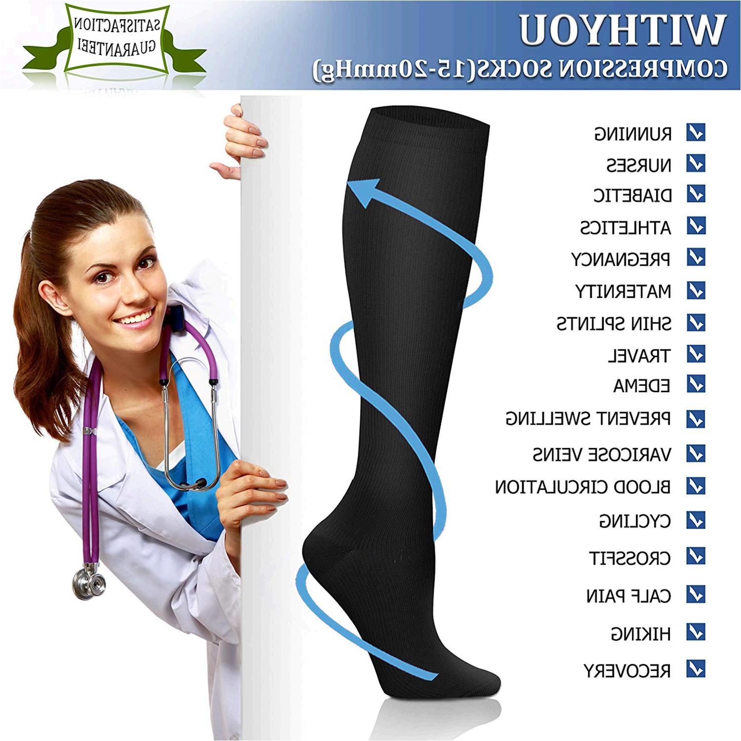 Compression Socks (8 Pairs), 15-20 mmHg is Best Athletic &, 01 Black ...