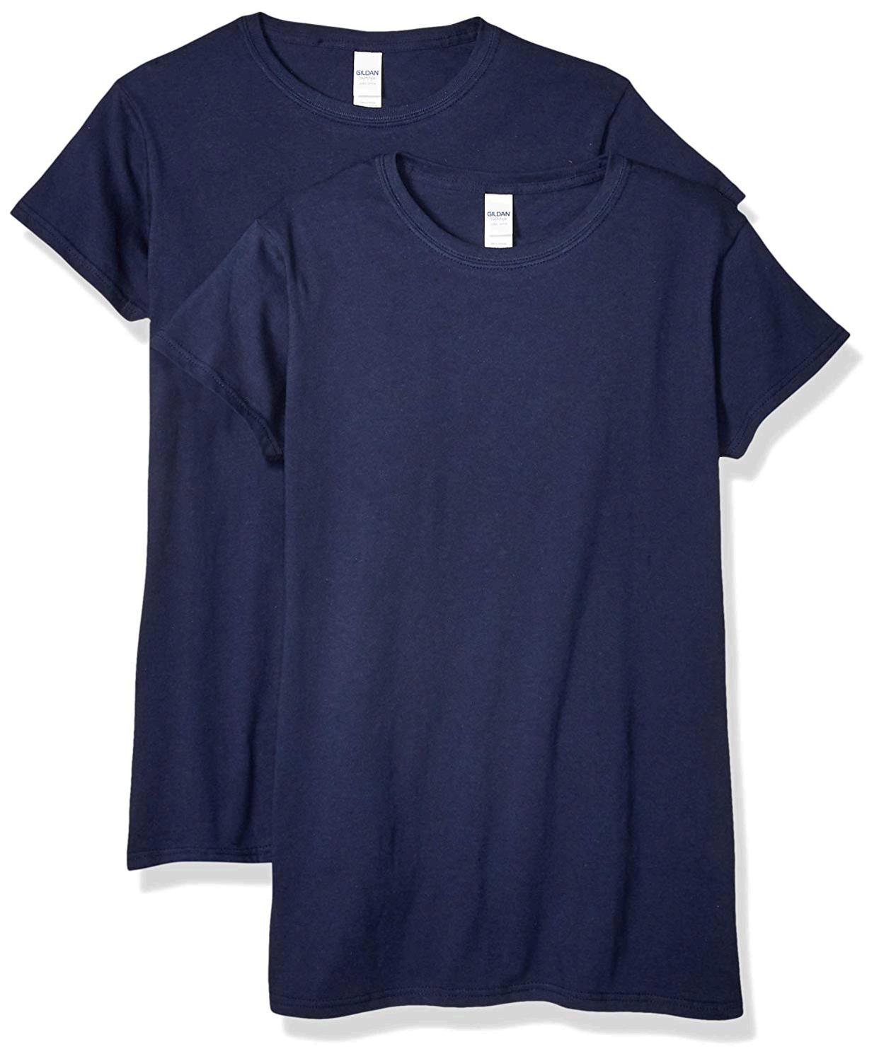 Gildan Women's Fitted Cotton T-Shirt, 2-Pack, Navy, Medium, Navy, Size ...