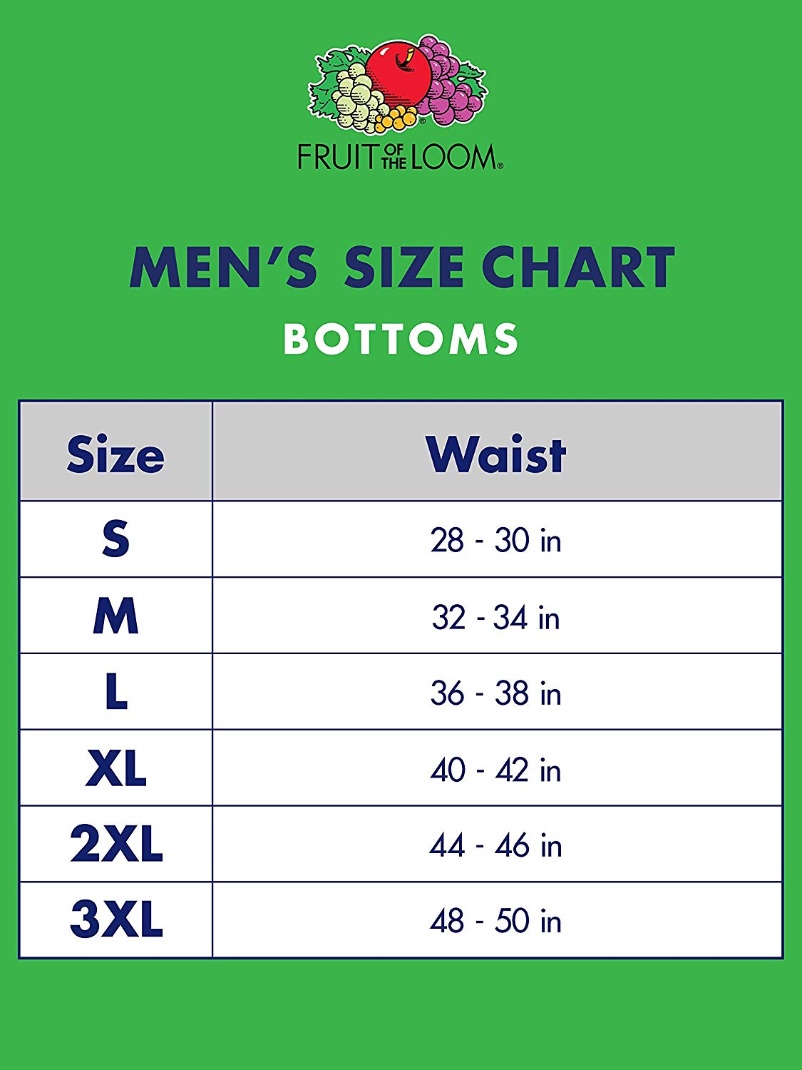 Fruit Of The Loom Breathable Size Chart