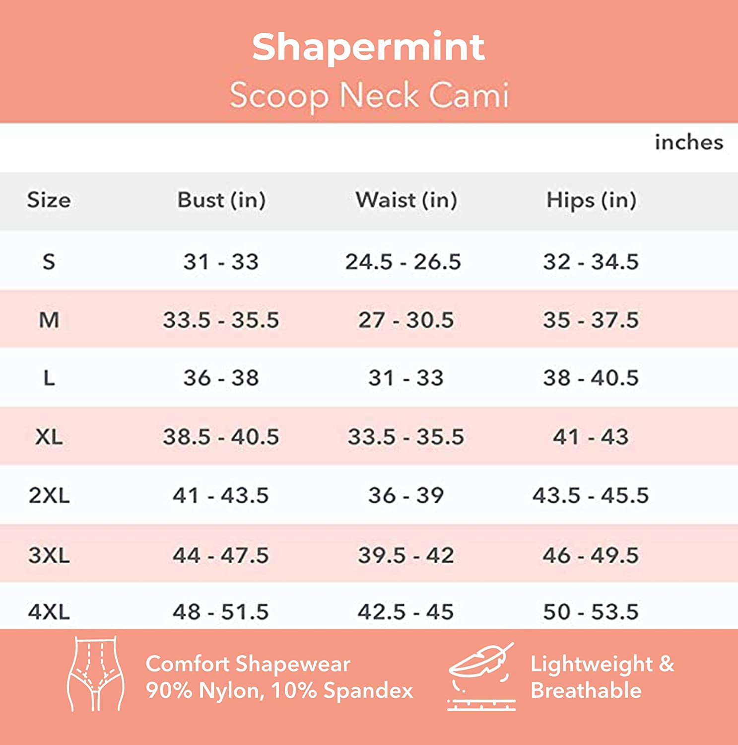 Shapermint Scoop Neck Cami Compression Tummy Control, White, Size