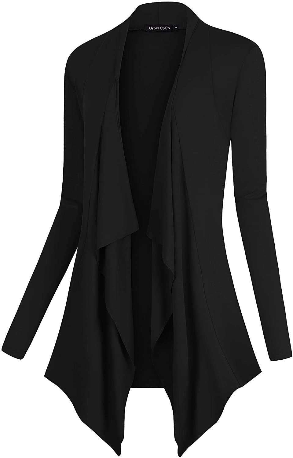 Urban CoCo Women's Drape Front Open Cardigan Long Sleeve, Black, Size ...
