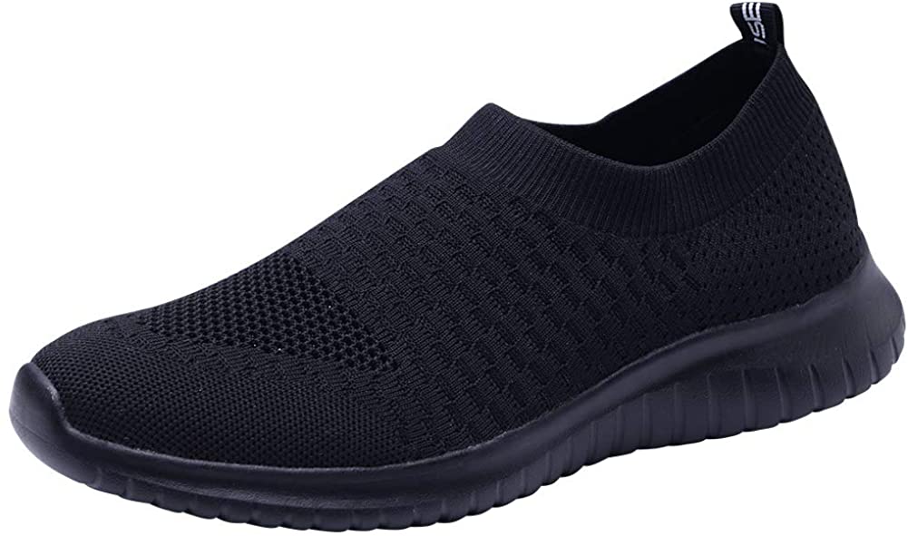 TIOSEBON Men's Casual Walking Shoes Flyknit Running Slip-on, Black ...