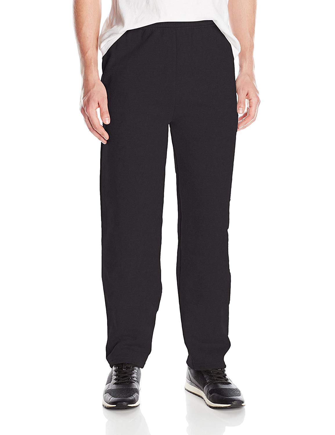 Hanes Men's Ecosmart Open Leg Fleece Pant with Pockets, Black,, Black ...