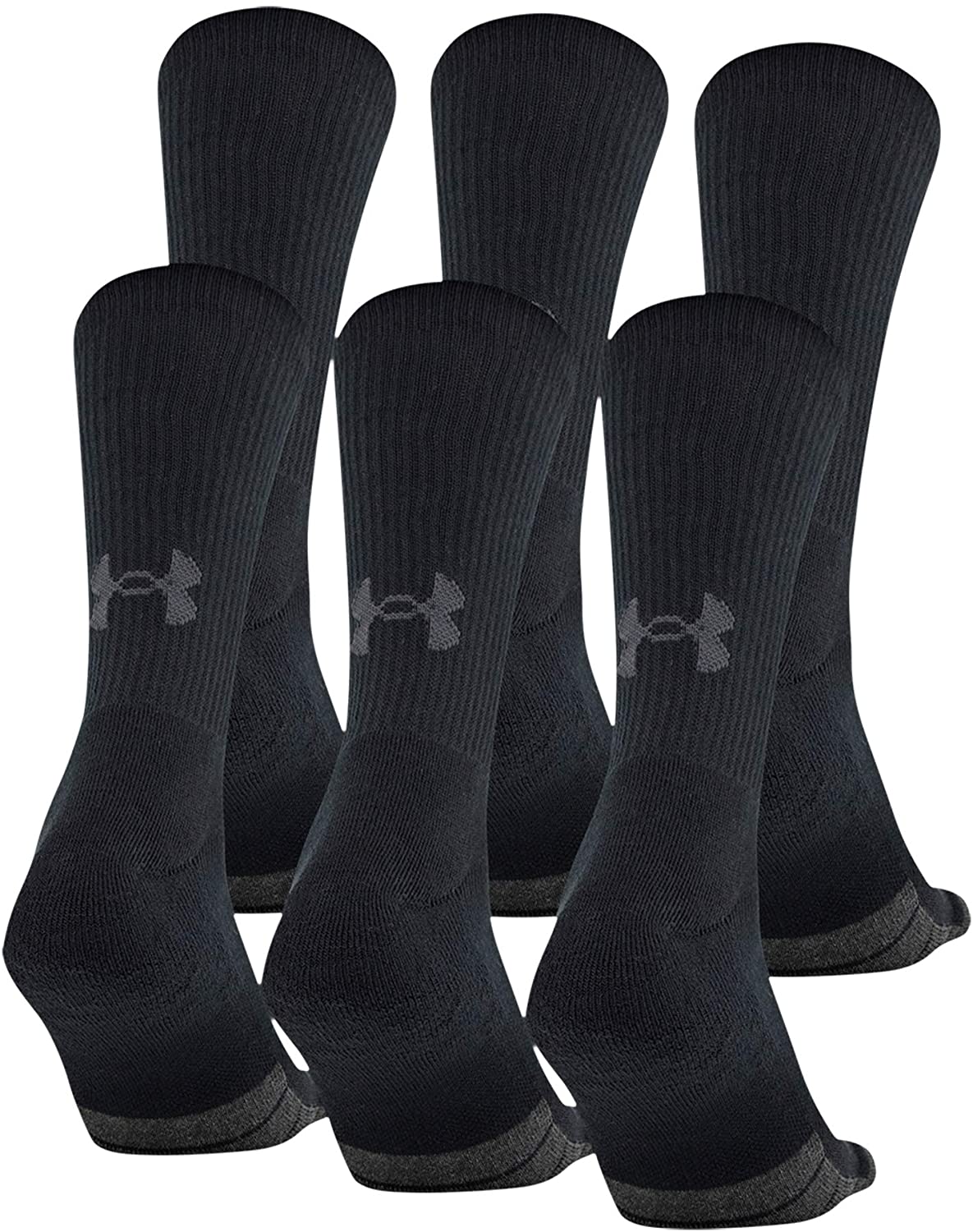 Under Armour Adult Performance Tech Crew Socks, 6-Pairs, Black, Size 4. ...