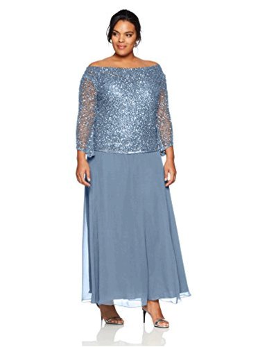 J Kara Women's Plus Size Long Beaded Dress with Cowl, Dusty Blue/Blue ...