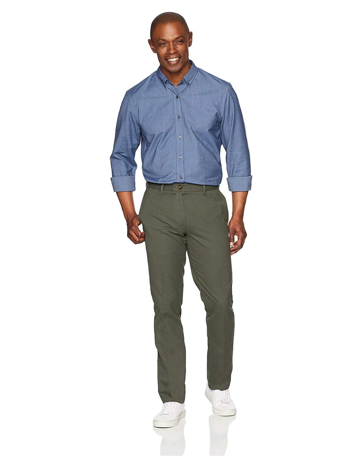 Essentials Men's Slim-Fit Wrinkle-Resistant, Olive, Size 35W x 30L udFi ...