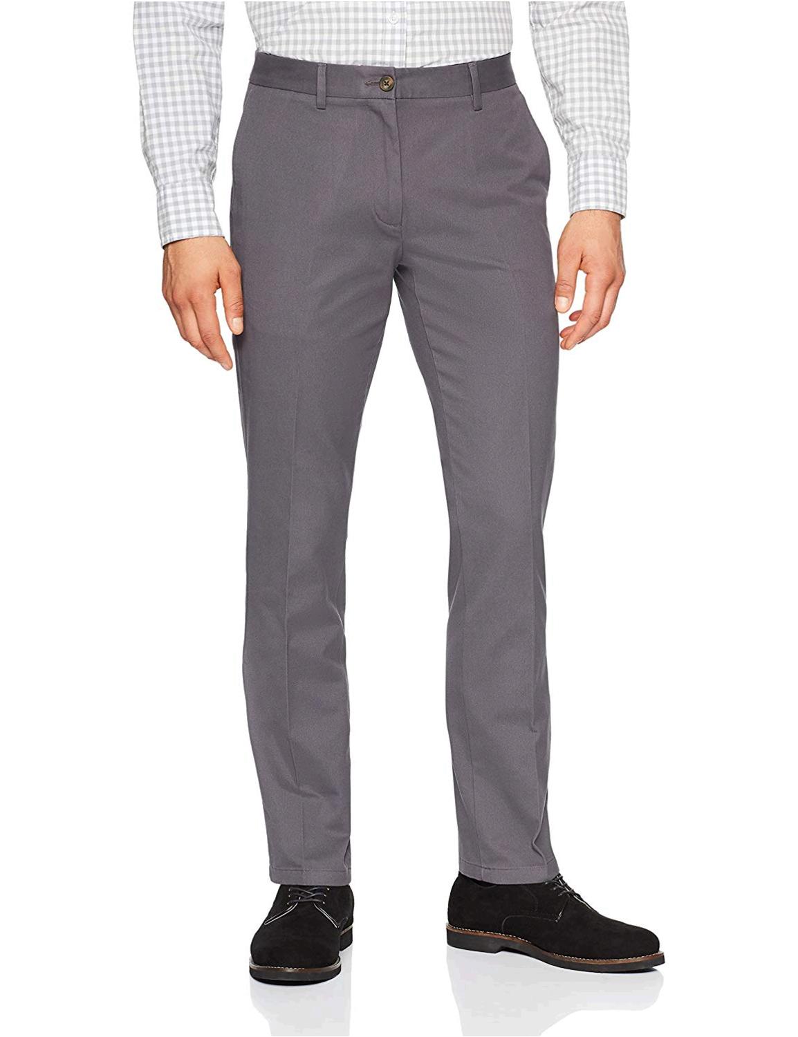 Amazon Essentials Men's Slim-Fit Wrinkle-Resistant, Grey, Size 31W x ...