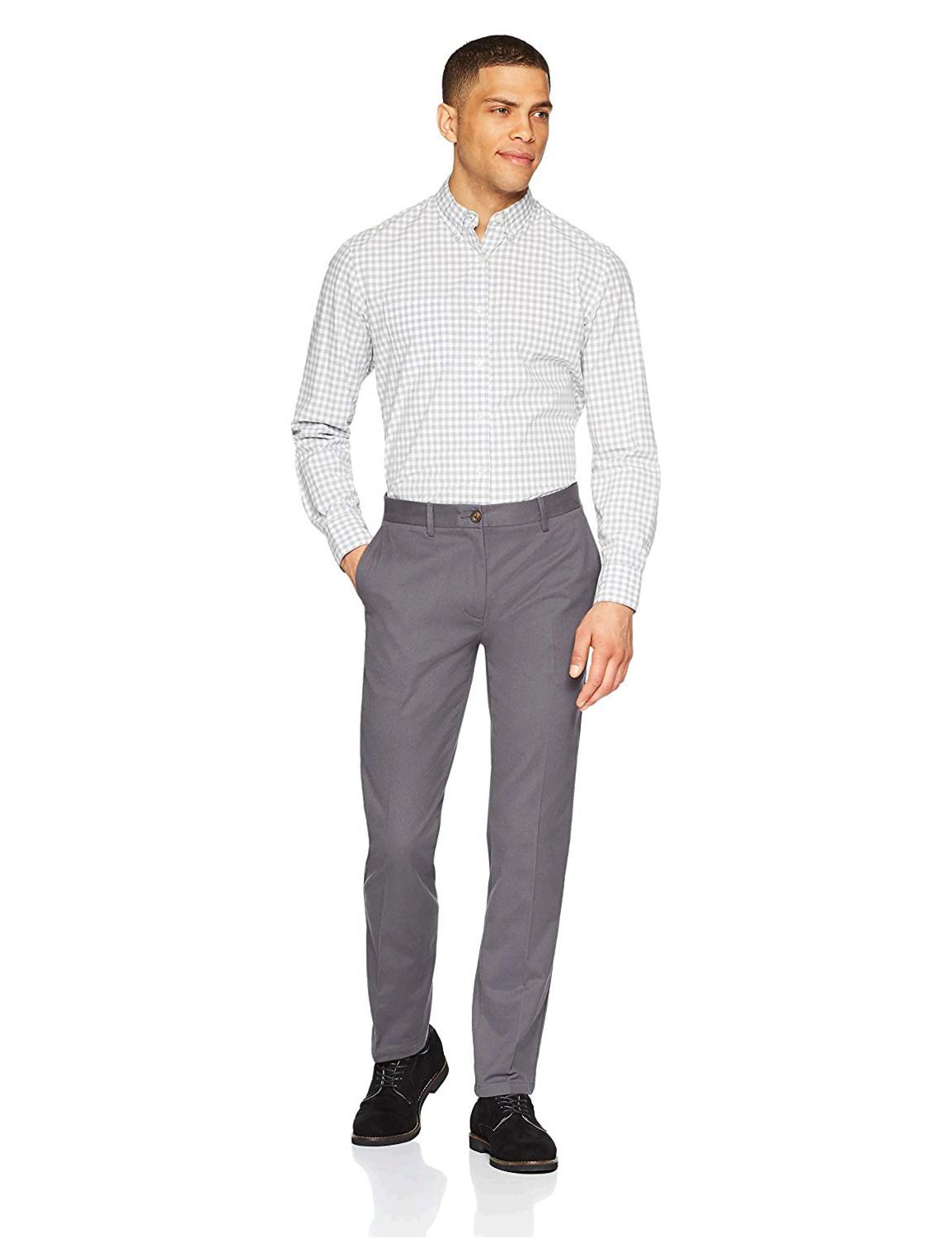 Essentials Men's Slim-Fit Wrinkle-Resistant, Grey, Size 31W x 34L 4SVe ...