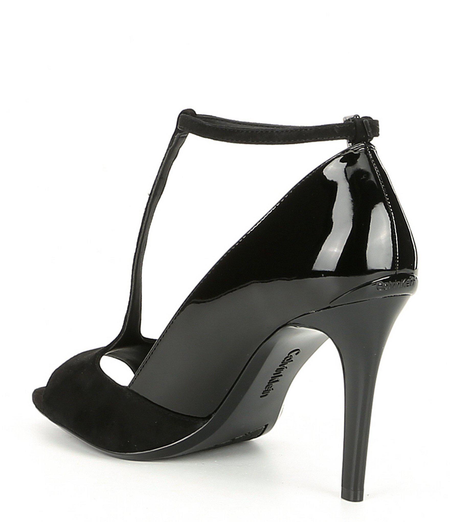 Calvin Klein Womens Nicolette Peep Toe T-Strap Classic Pumps, Black ...