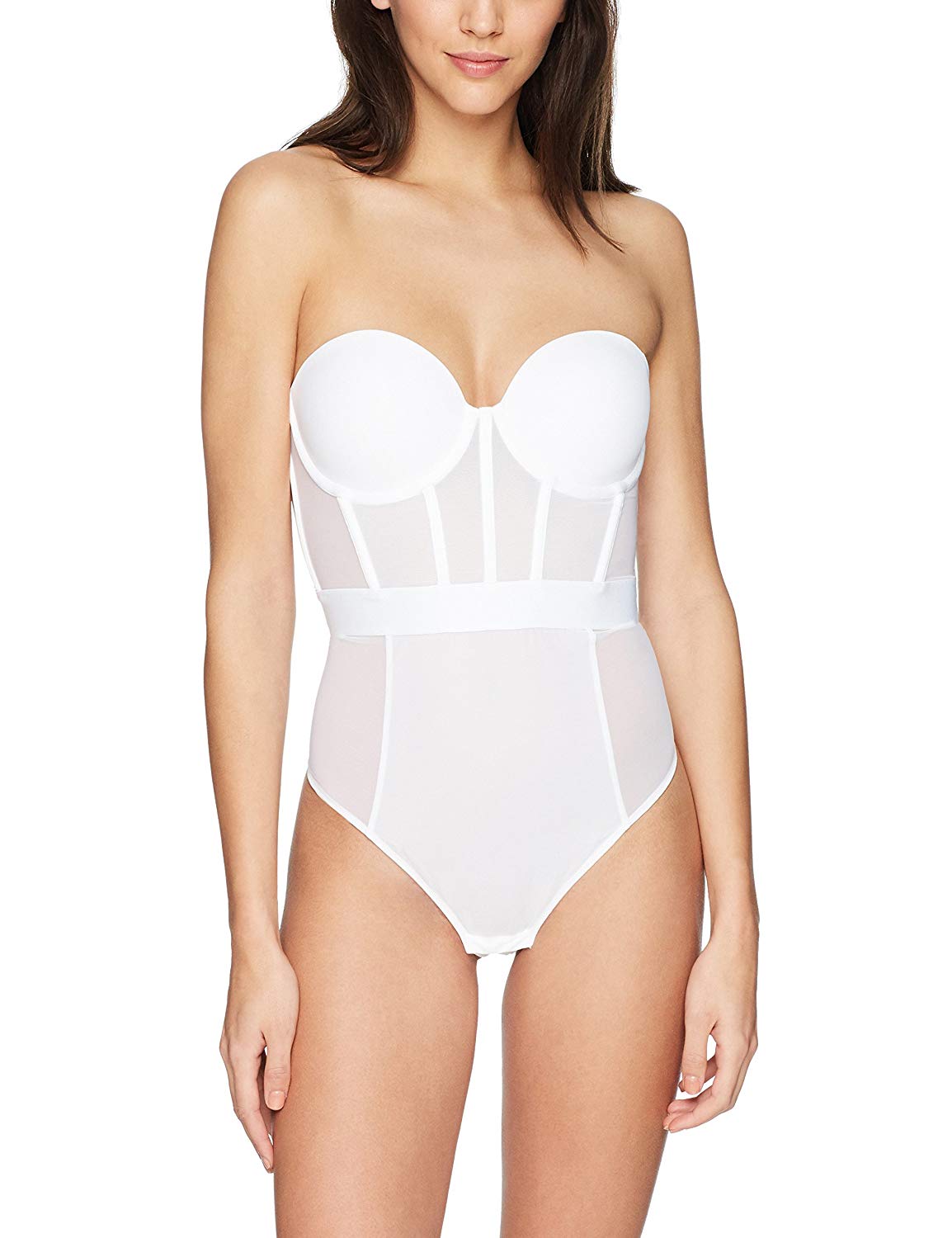 DKNY Women's Sheers Strapless Bodysuit, Dark White, 38C, Dark White