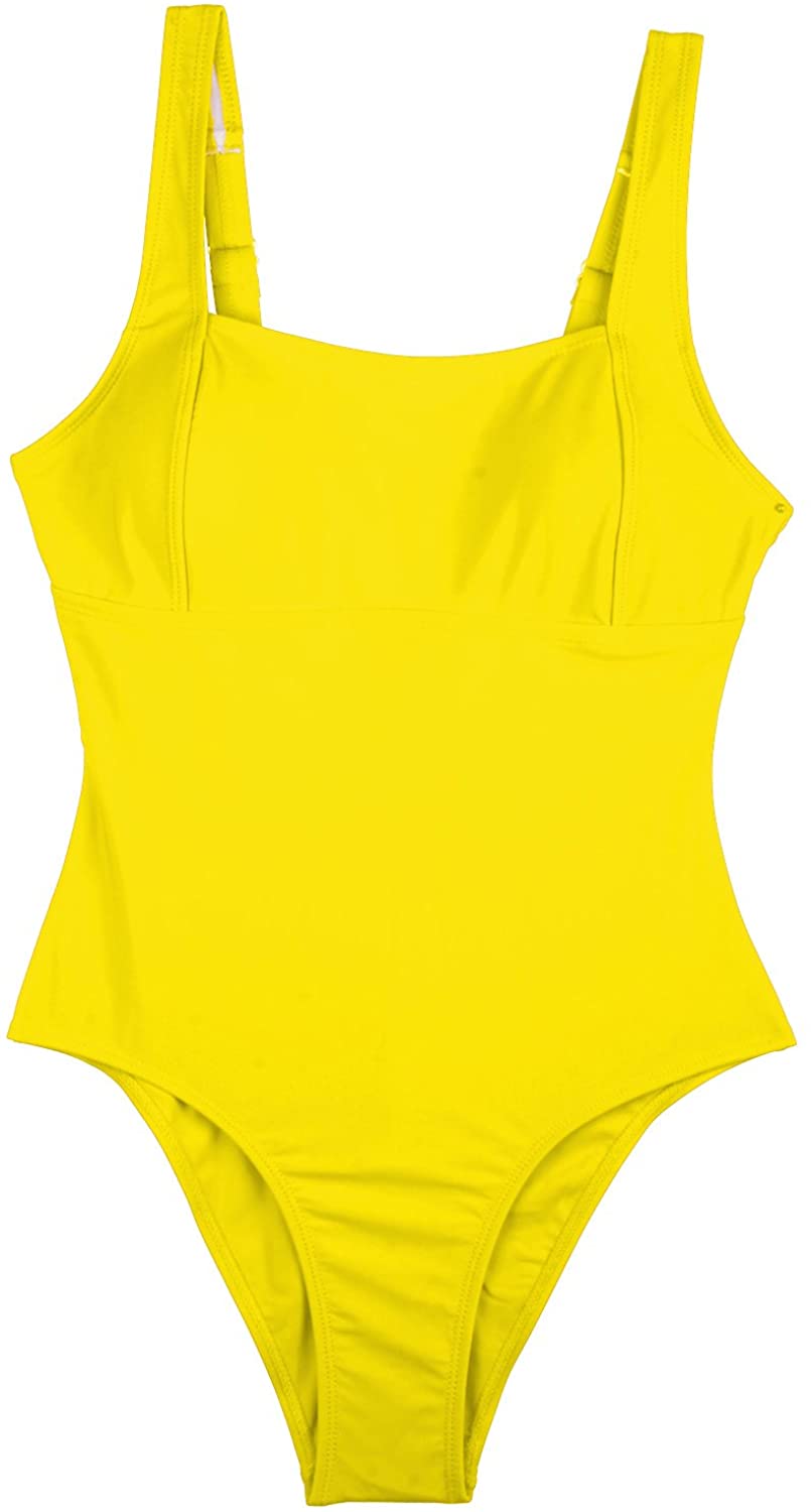 COCOLEGGINGS Women's Square Neck One-Piece Swimsuit, C-yellow, Size ...