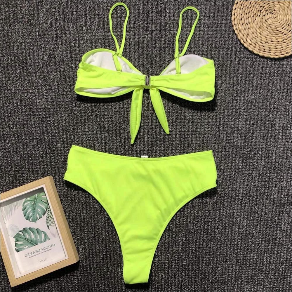 Mopoogoss Plus Size High Waist Swimsuit For Women Fluorescent Green