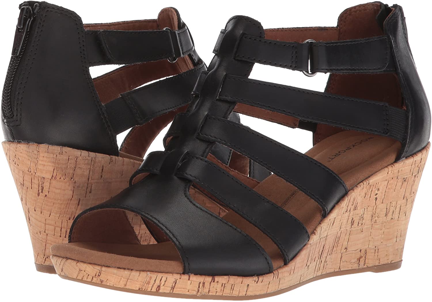 Rockport Women's Briah Gladiator Wedge Sandal, Black Leather, Size 8.5