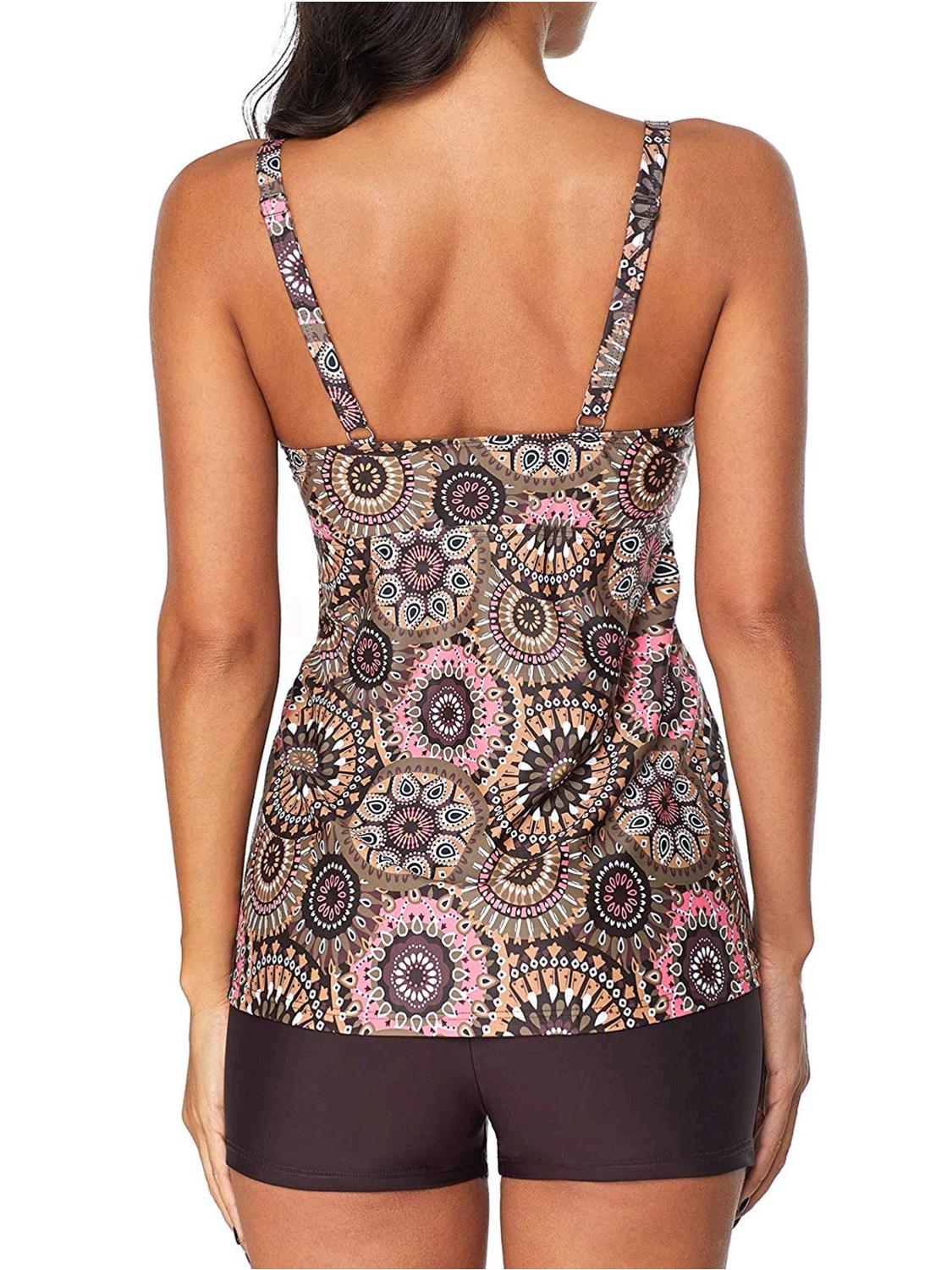 Zando Womens Plus Size Tankini Swimsuit For Women Long Torso Brown 4454