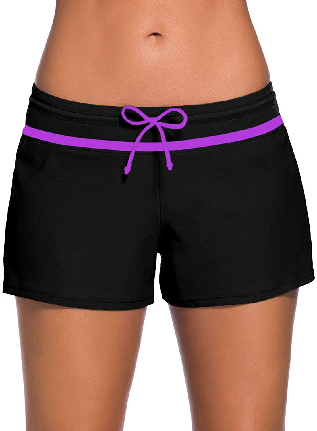 Willbond Women Swimsuit Shorts Tankini Swim Briefs Black Purple Size