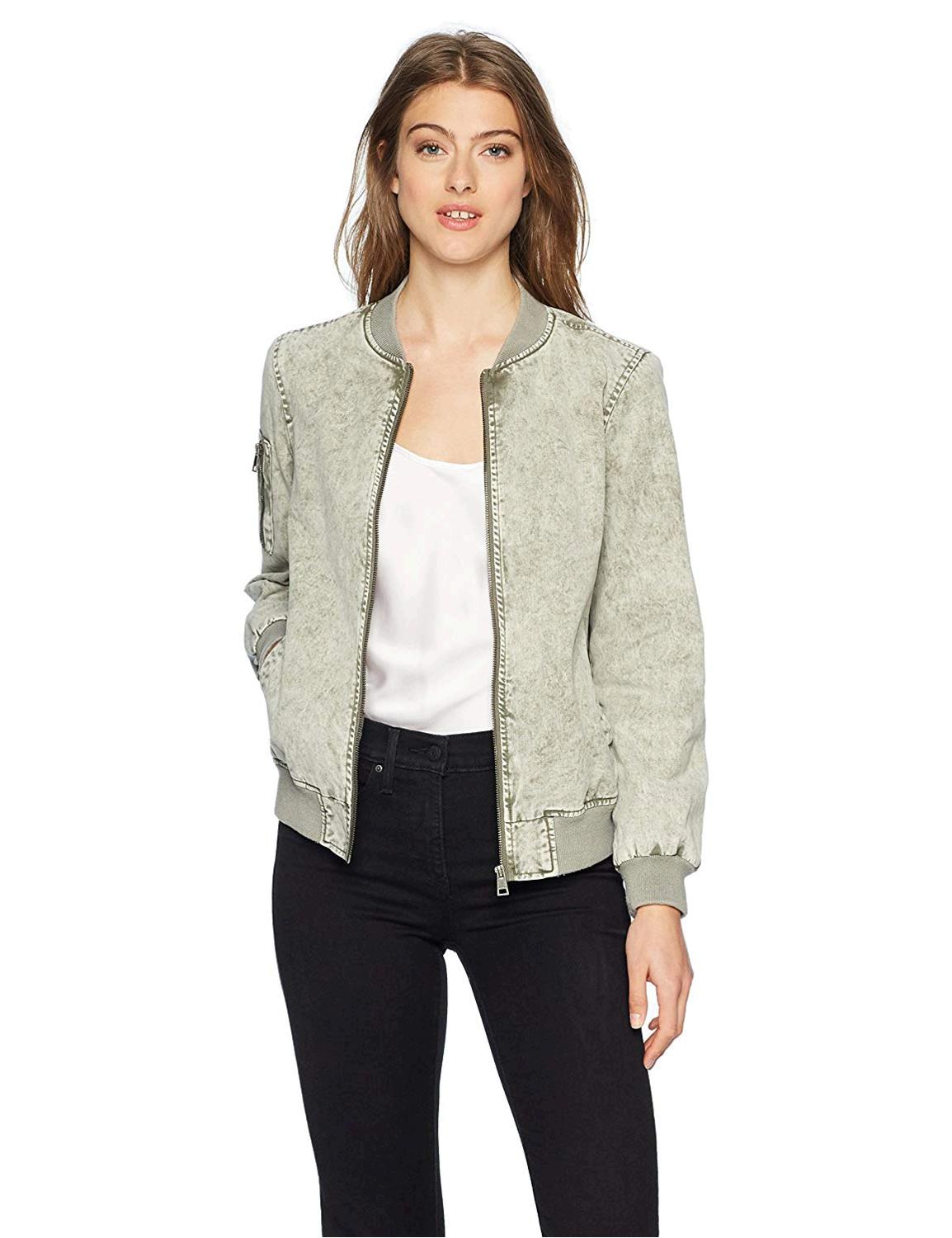 Levi's Women's Acid wash Cotton Bomber Jacket, Army, Army Green, Size X ...