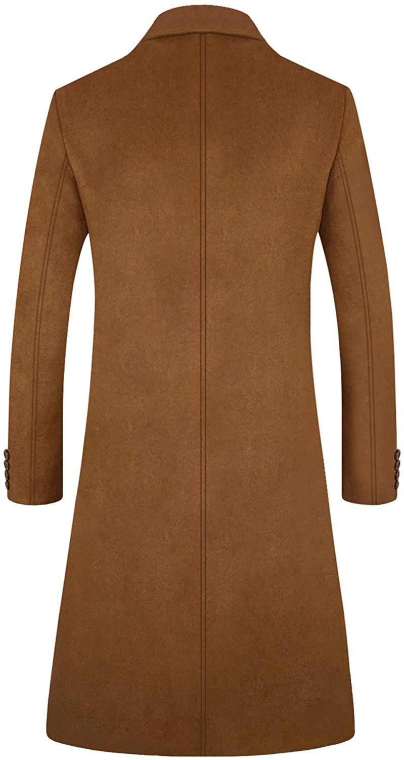 Men�s Trench Coat Wool Blend French Long Jacket, 1 Camel