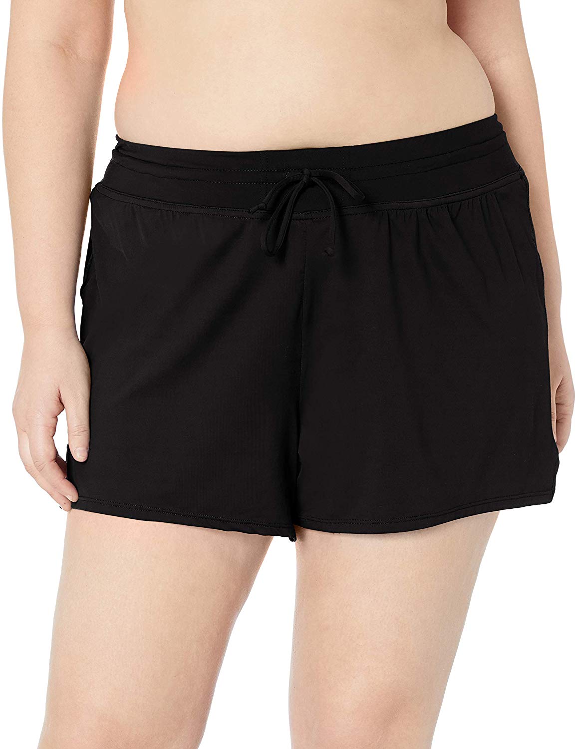 24th & Ocean Women's Plus Size Solid Front Tie Swim, Black//Solid, Size