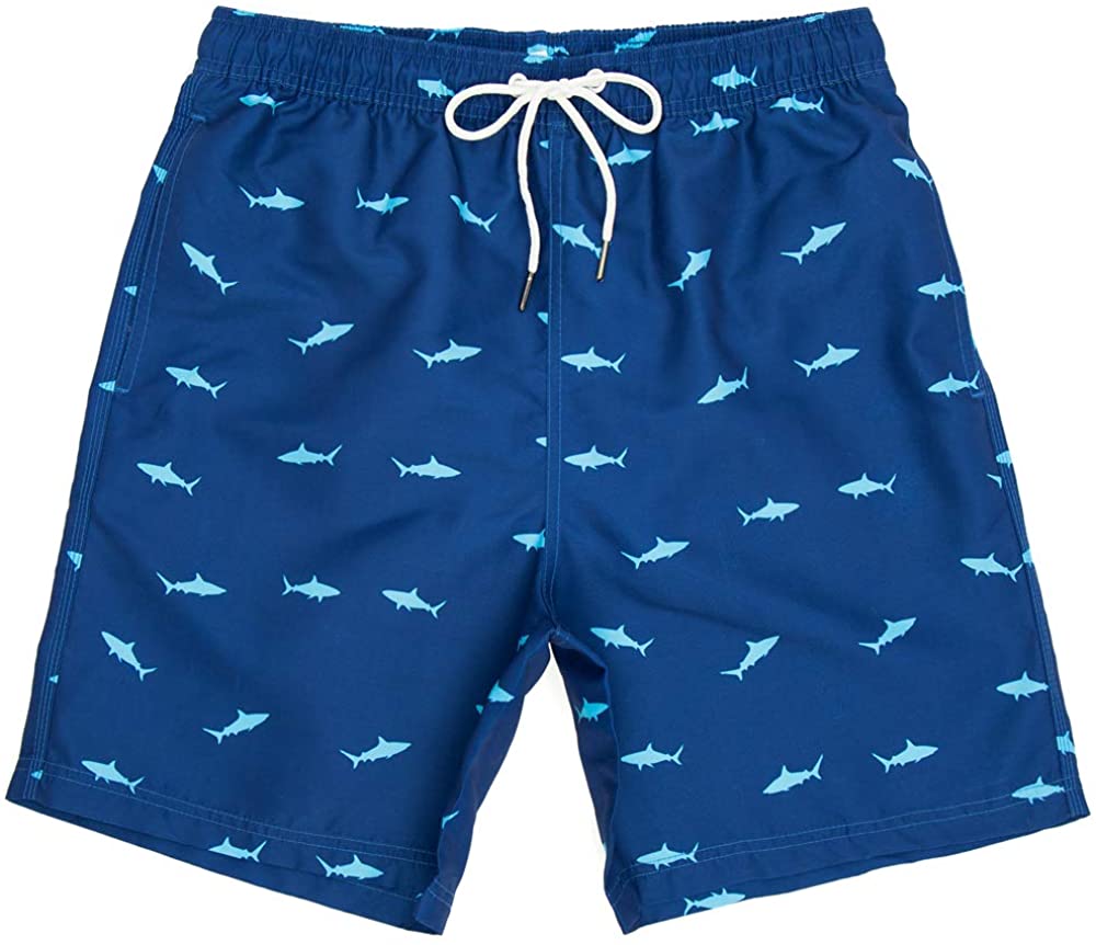WavingSpark Mens Swim Trunks Quick Dry Funny Swim, Shark--dark Blue ...