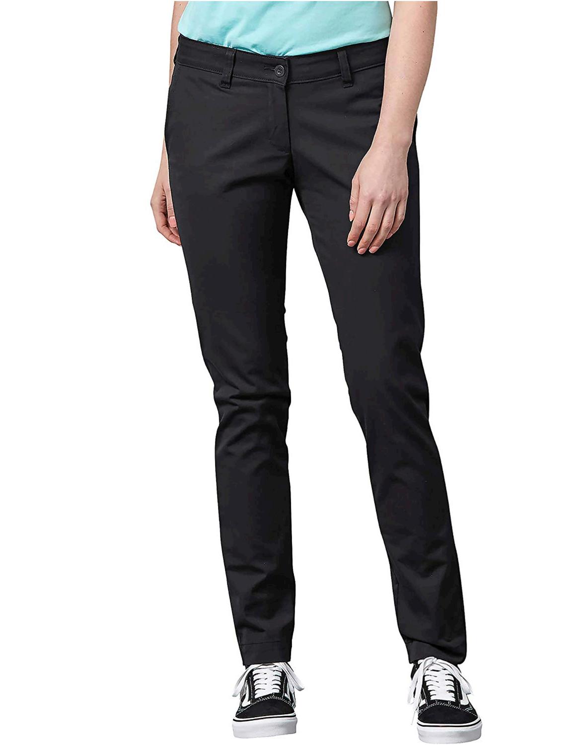 Dickies Women's Mid-Rise, Skinny Stretch Twill Pant,, Rinsed Black ...