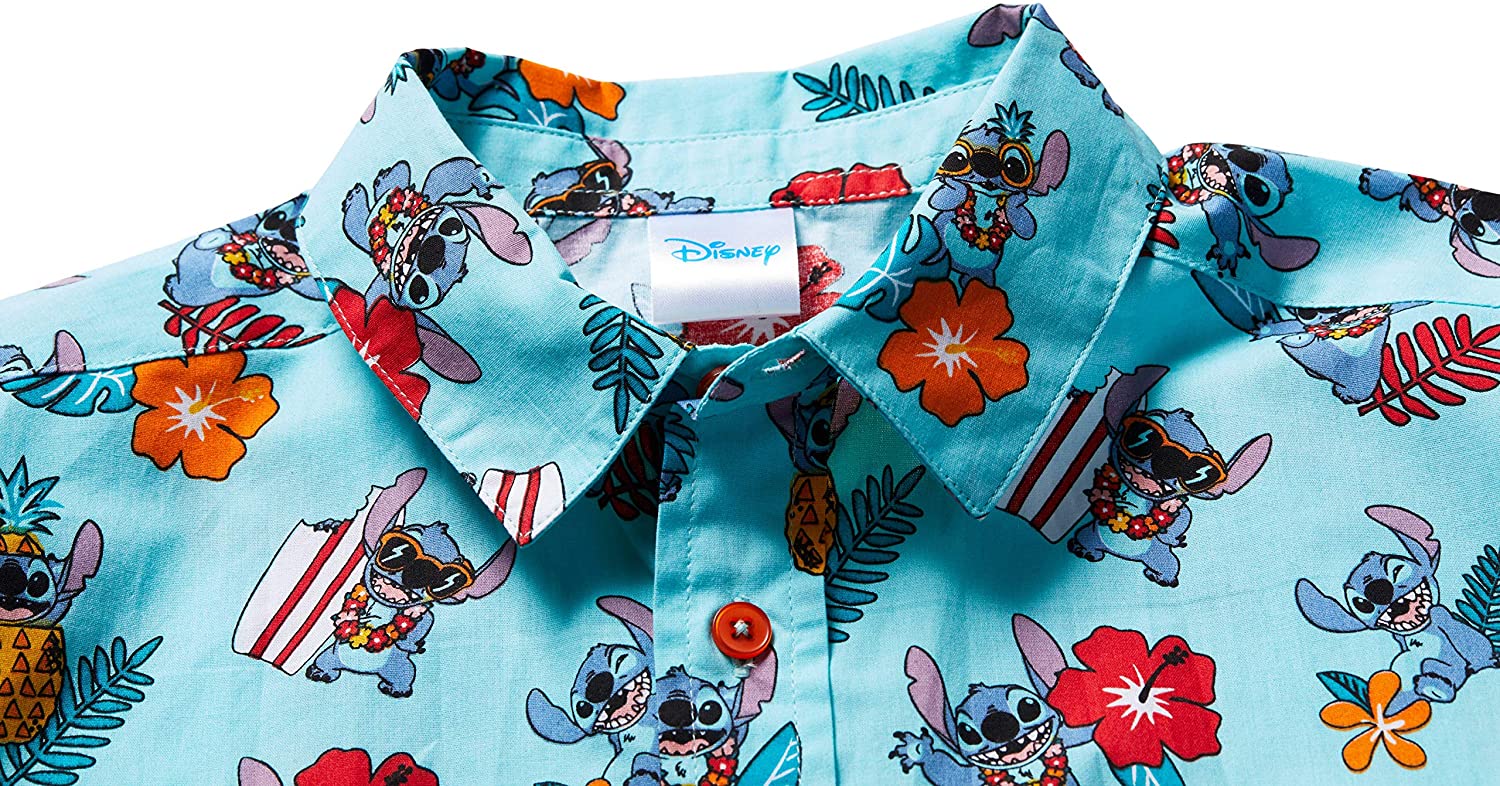 Disney Boys' Button Down Hawaiian Shirt Mickey, Lilo and