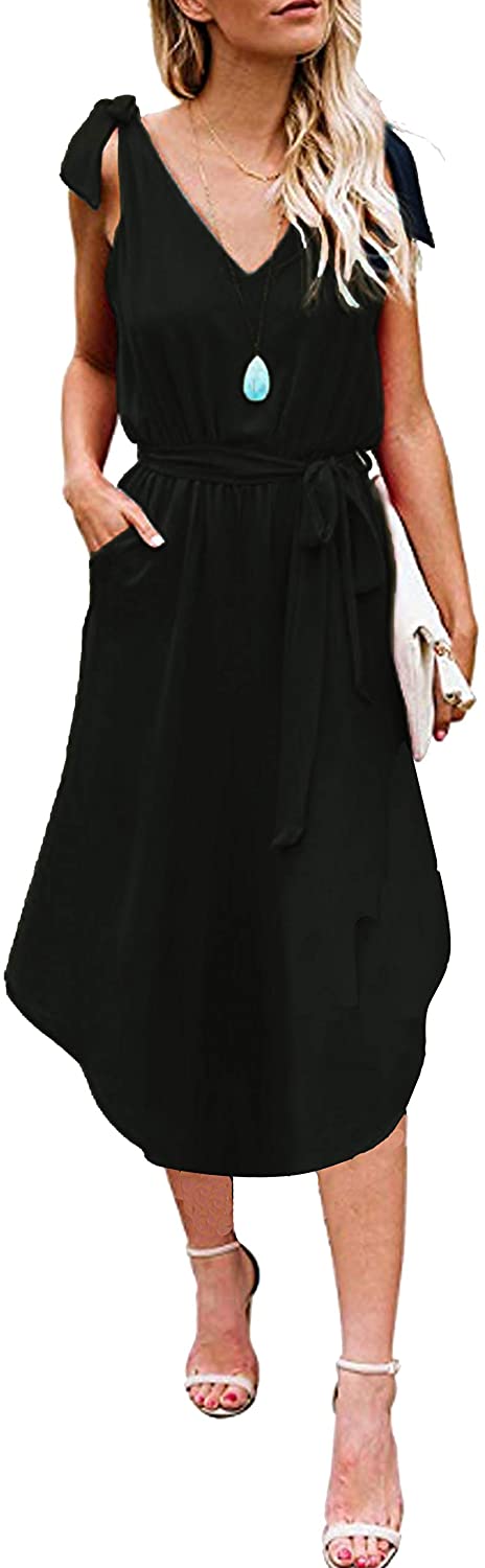 ANRABESS Women Sundresses Sleeveless Shoulder Bandage, Black, Size ...