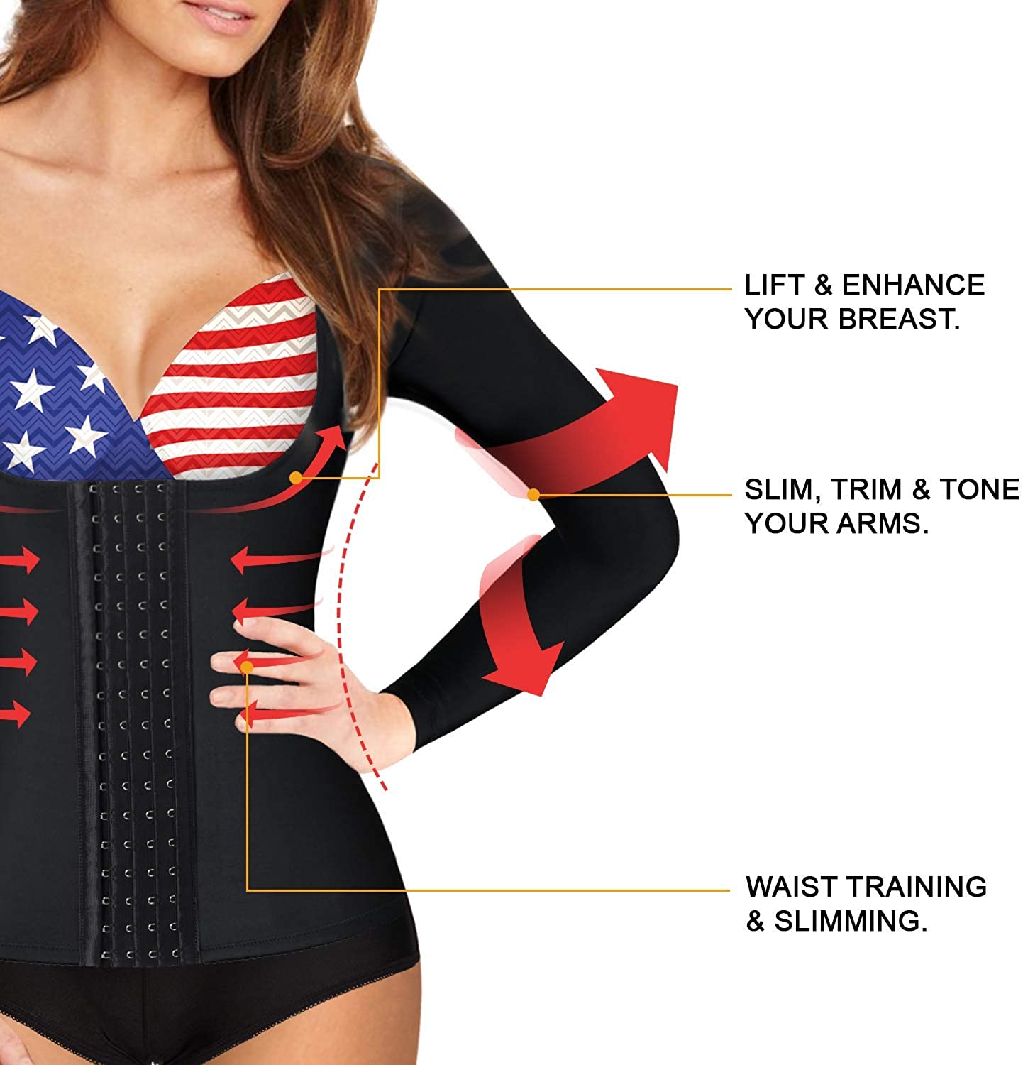 Lady Jeneva Arm Shapers for Women/Corset Waist Trainer with, Black, Size Large 183810000566 eBay