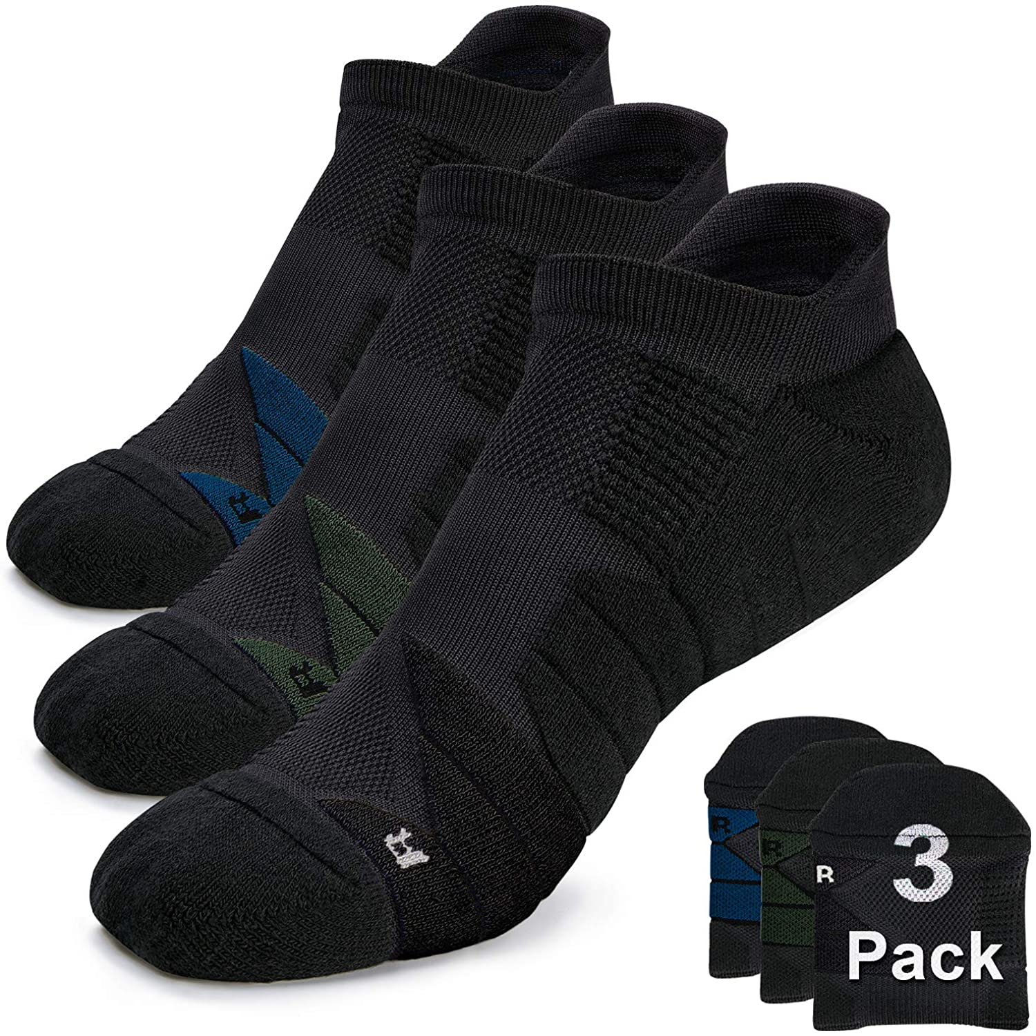Compression Athletic No Show Running Socks with, 3 Pairs-black, Size ...
