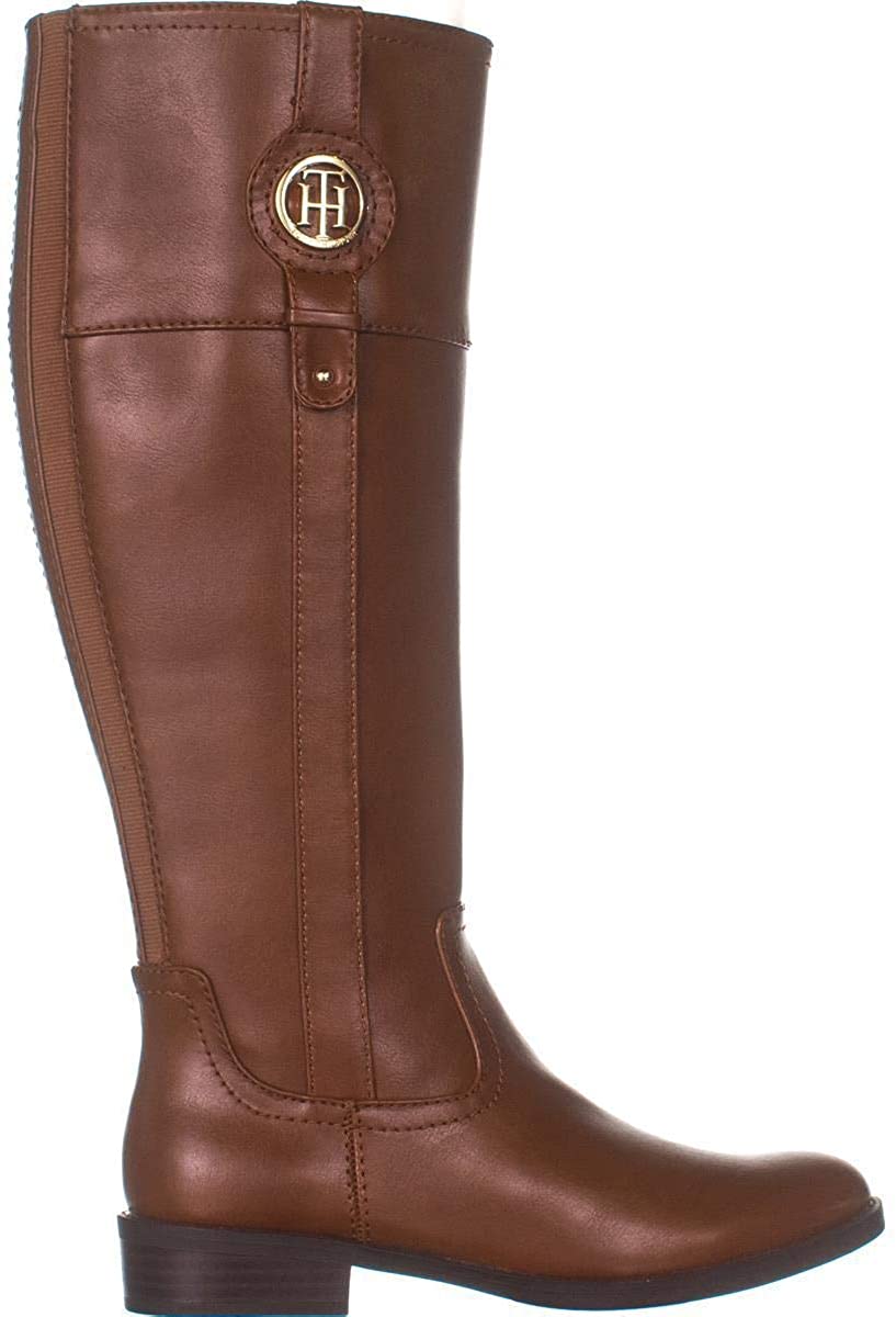 Tommy Hilfiger Womens Imina Faux Leather Riding Boots, Medium Brown