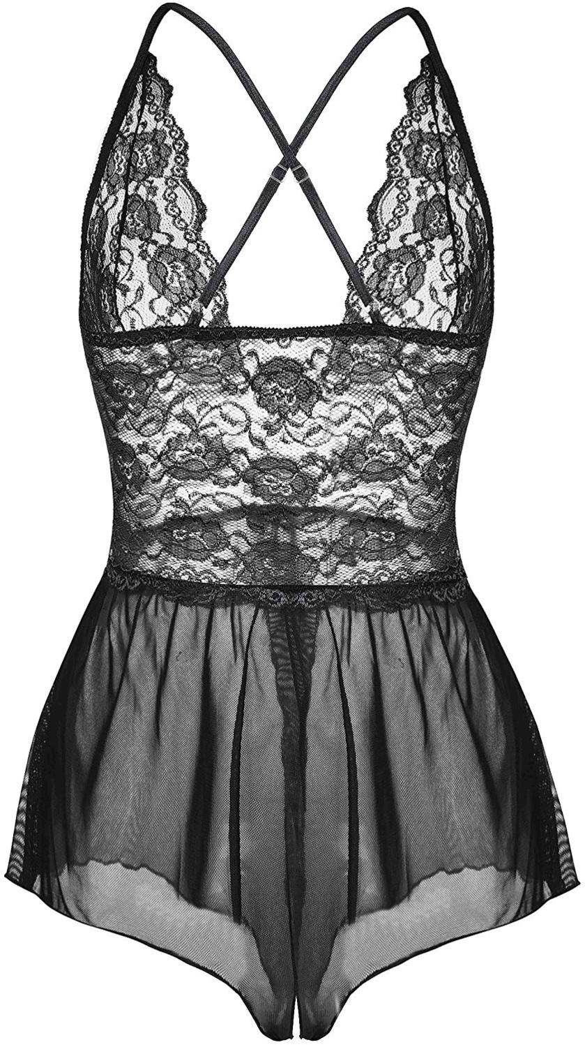 Enjoy love Women Teddy Lingerie Nightwear - Sexy One, Black, Size XX ...
