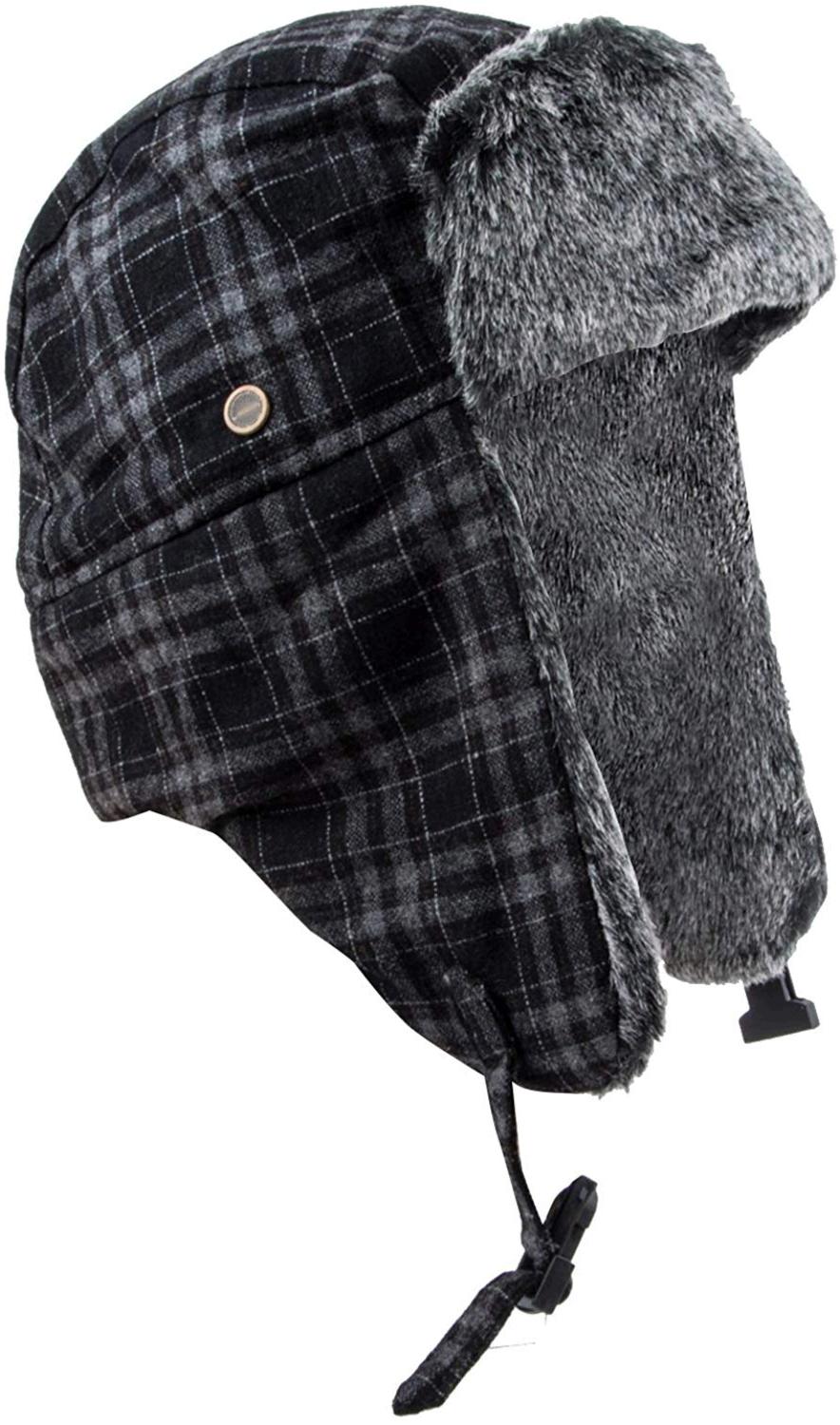 Pierre Cardin Men's Trapper Hat (Plaid Black, 4XL), Plaid Black, Size
