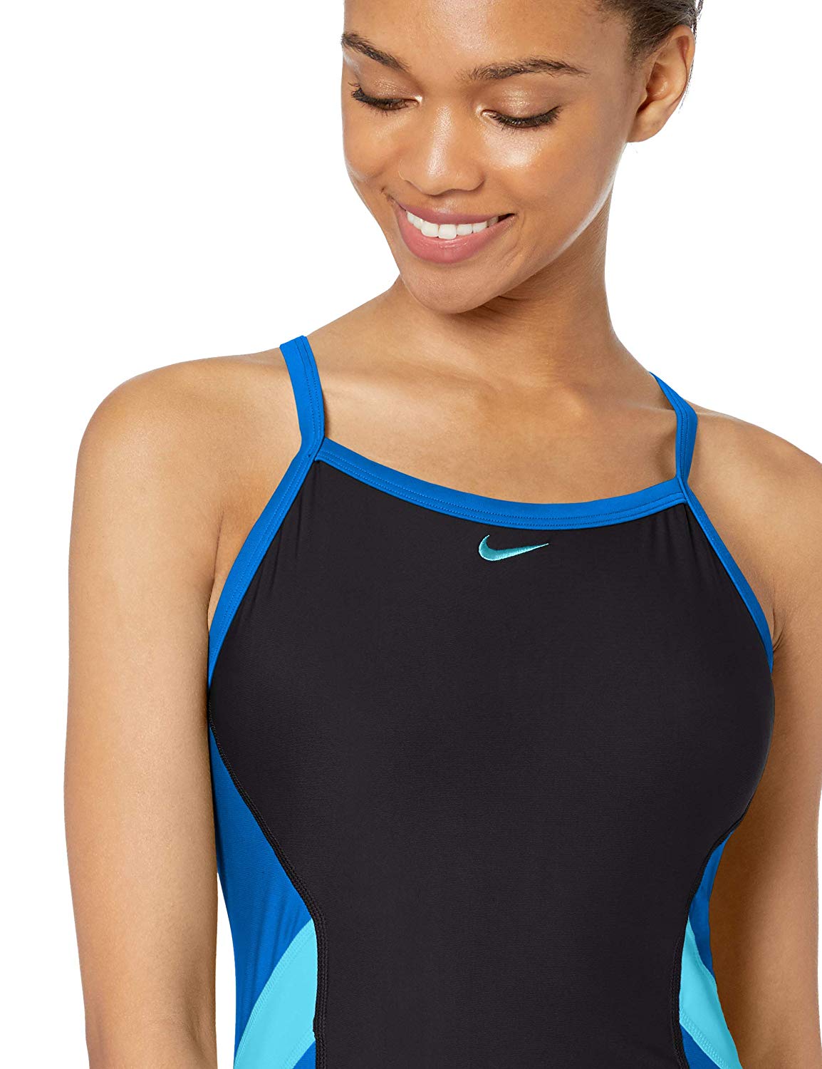 Nike Swim Women's Color Surge Crossback One Piece Swimsuit,, Black ...
