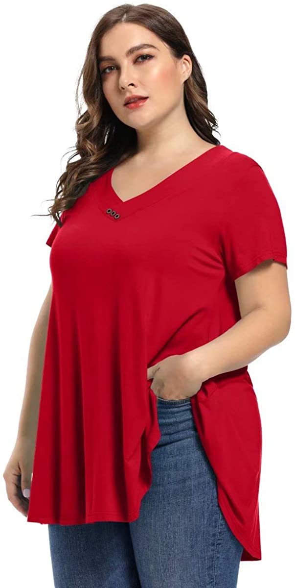 LARACE Women's Plus Size Tunic Tops Short Sleeve V Neck, Red, Size XX ...