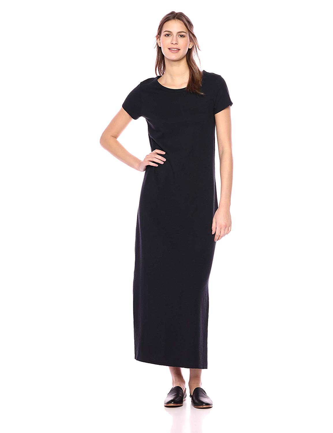 Daily Ritual Women's Lived-in Cotton Short-Sleeve Crewneck Maxi, Black ...